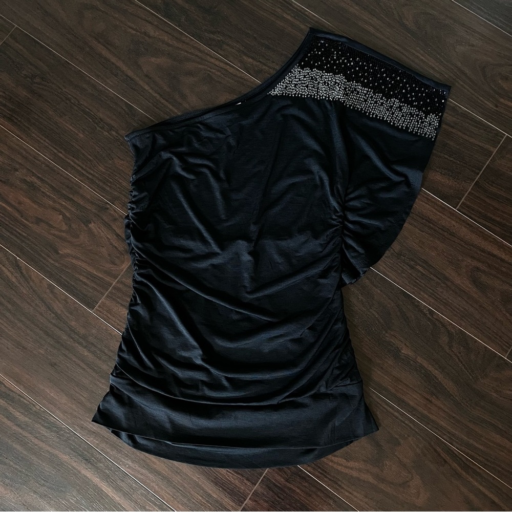 Vintage Y2K Black One Shoulder Beaded Top